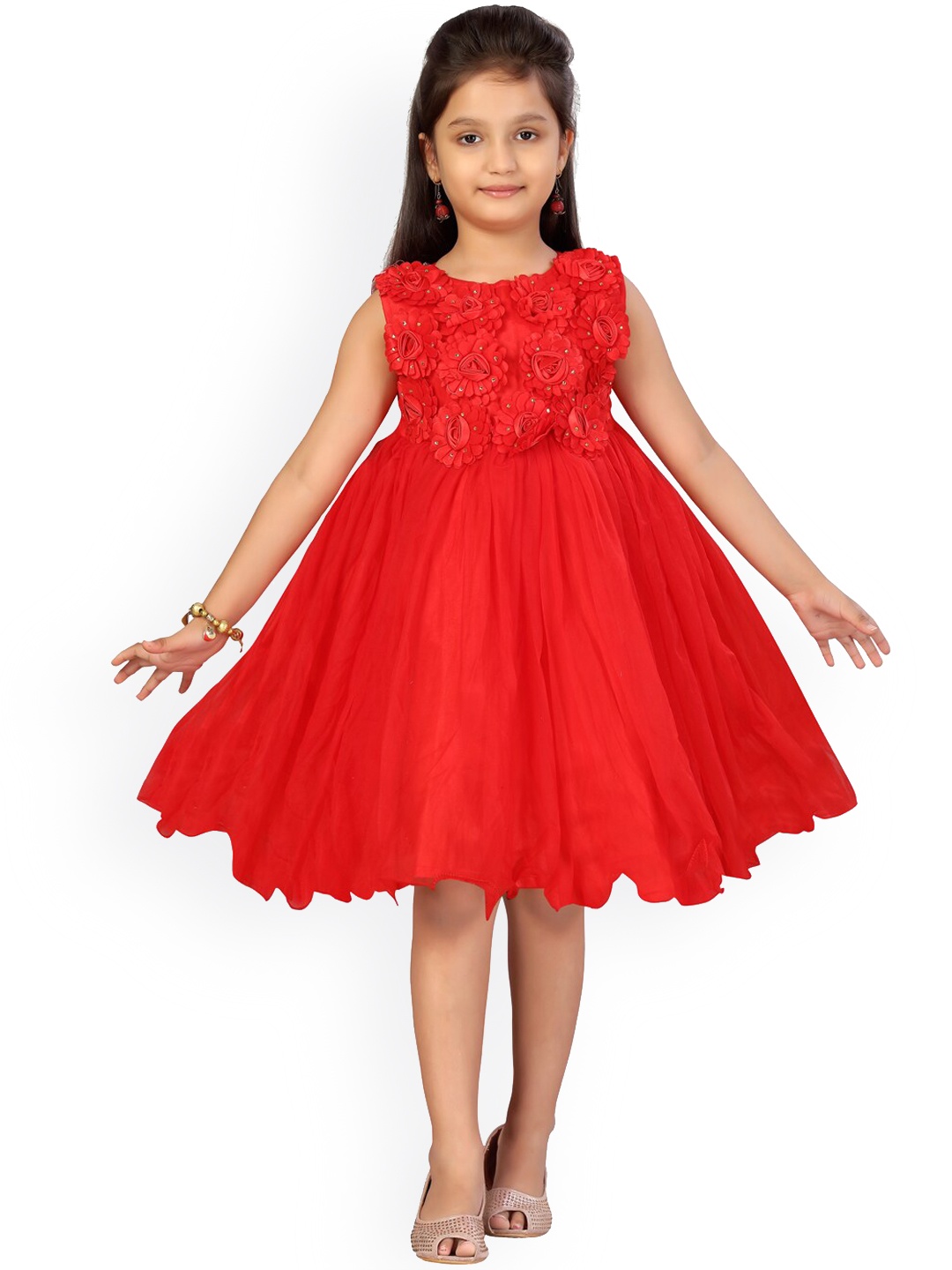 

Aarika Girls Red Floral Appliqued Fit & Flare Dress