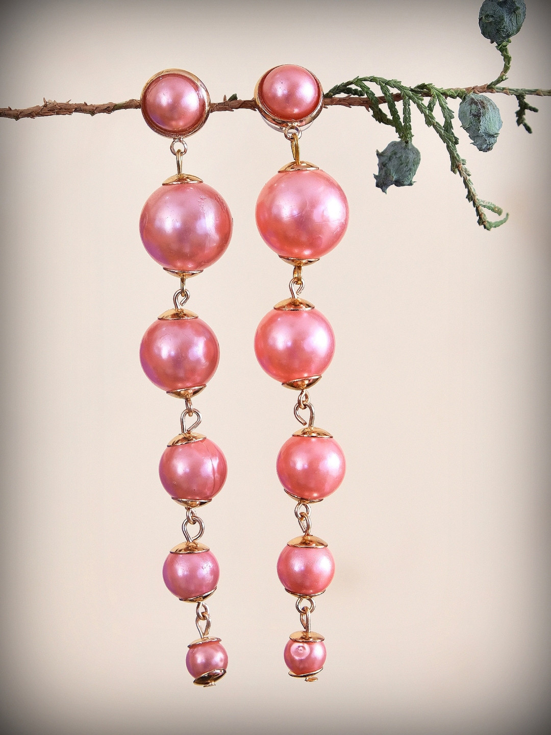 

Crunchy Fashion Pink & Gold Plated Contemporary Drop Earrings