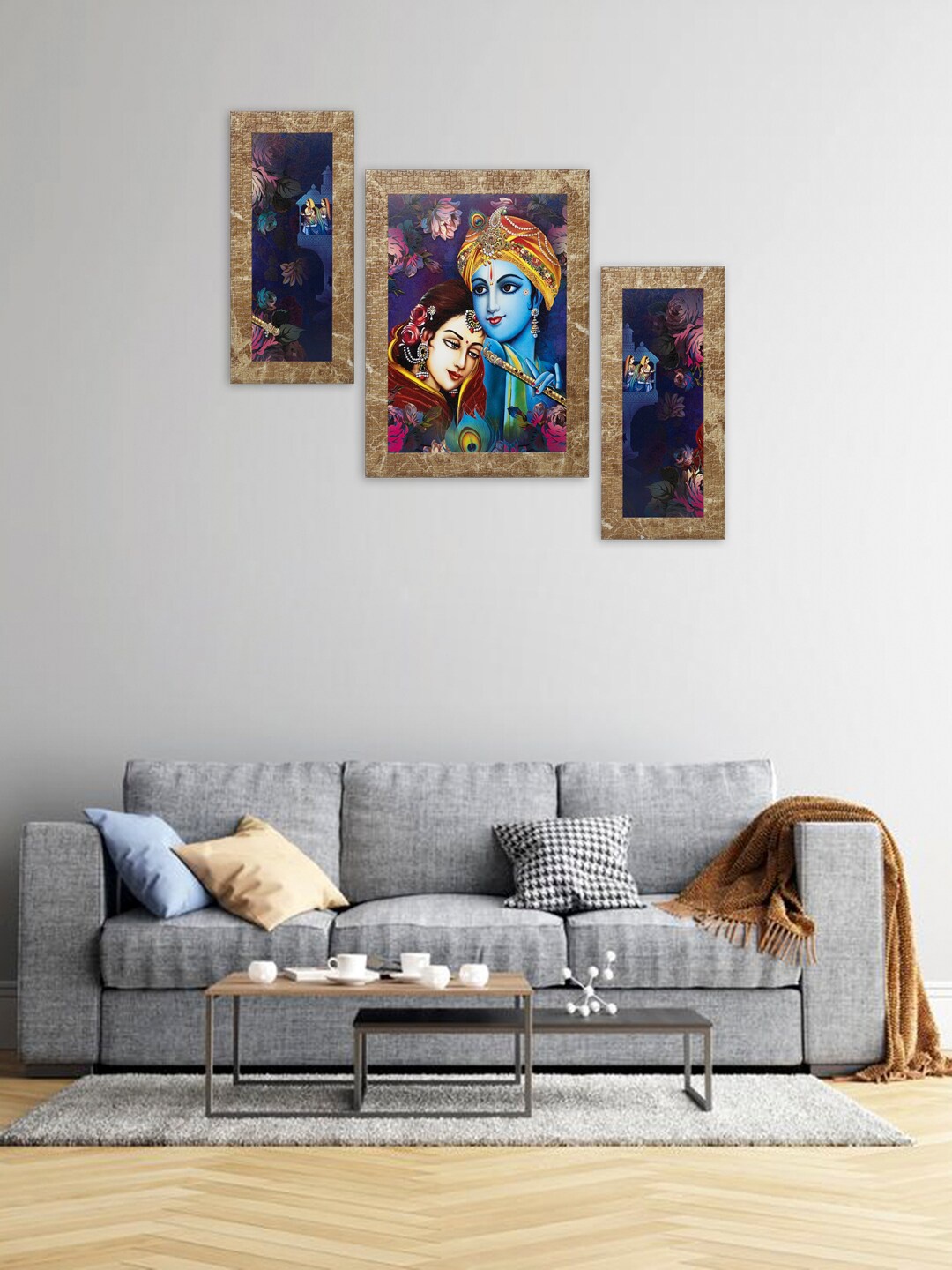 

Indianara Set of 3 Blue & Pink Radha Krishna Framed Art Prints Without Glass