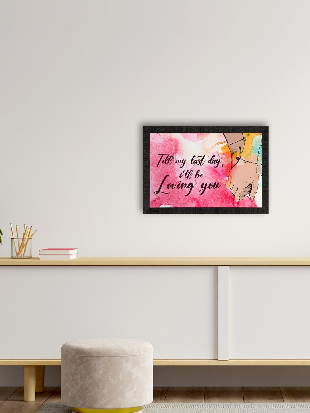 

eCraftIndia Pink & Black Love Quote Satin Matte Texture UV Wall Painting