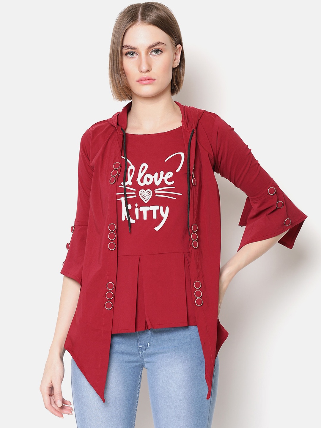 

V2 Value & Variety Maroon Printed A-Line Top