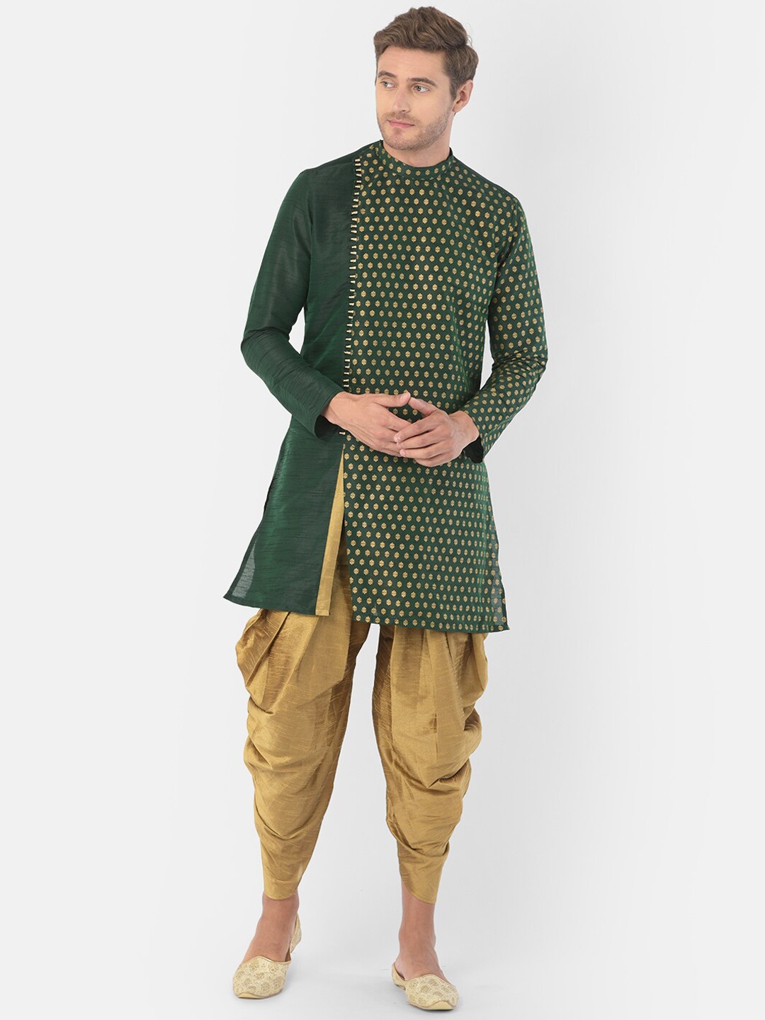 

DEYANN Men Green Geometric Thread Work Kurta