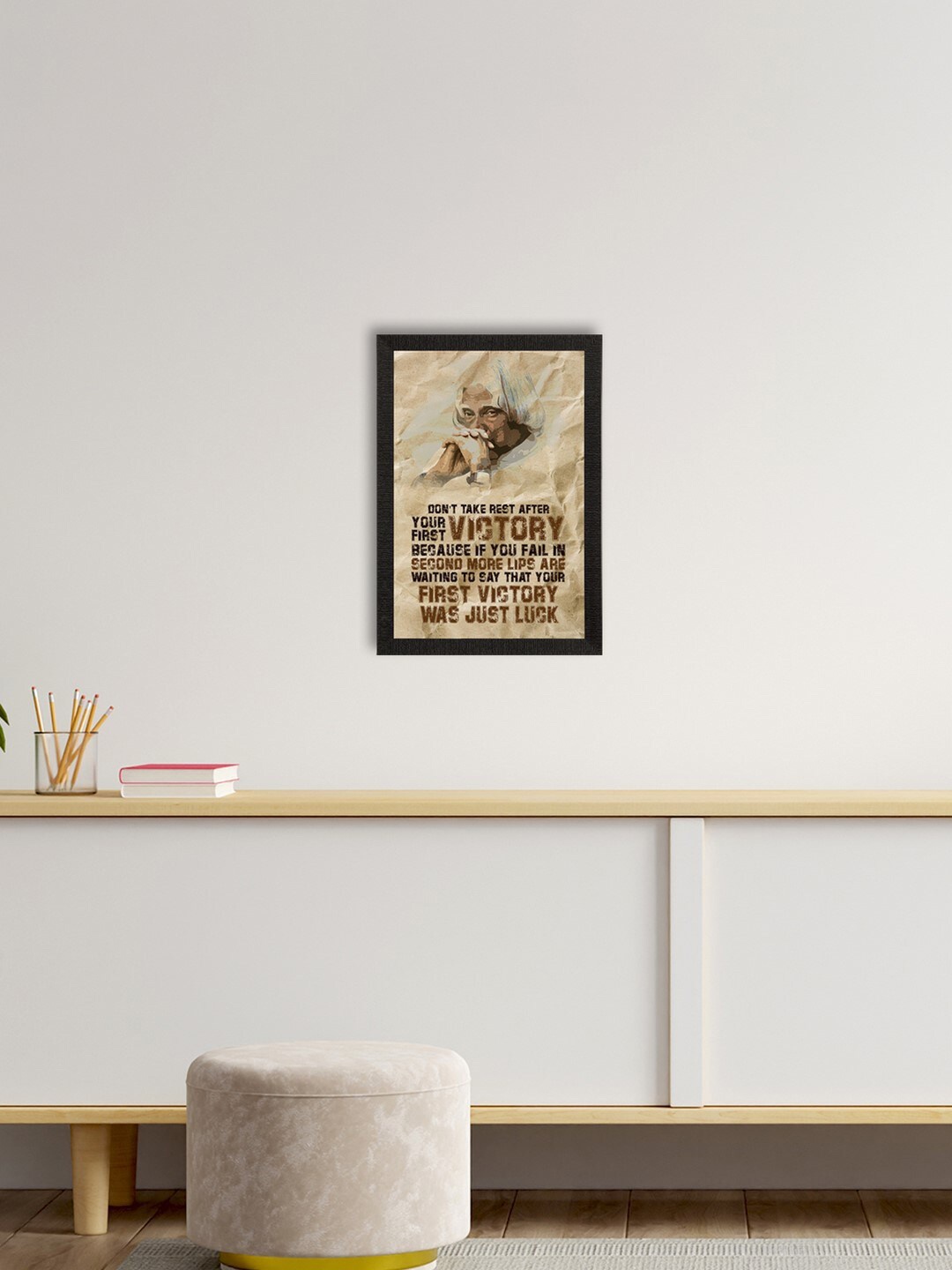 

eCraftIndia Beige & Black A. P. J. Abdul Kalam Motivational Quote Wall Painting