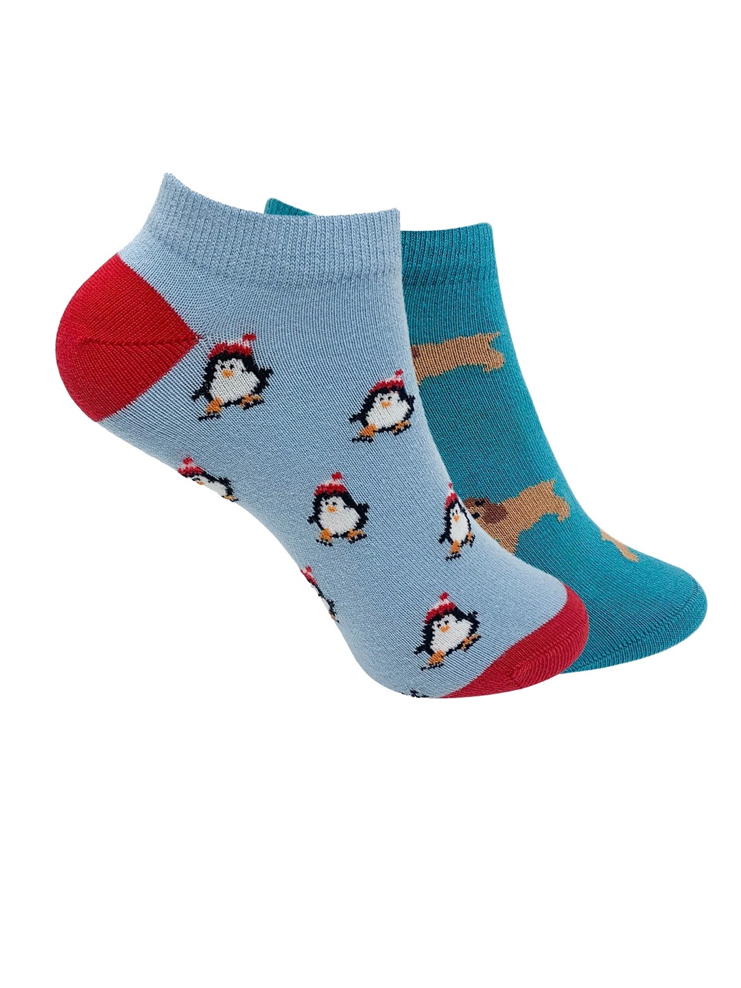 

Mint & Oak Women Pack Of 2 Patterned Ankle-Length Socks, Blue