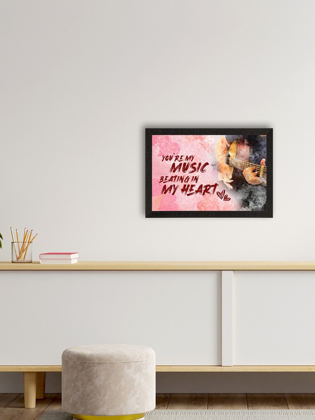 eCraftIndia Pink & Rust Red Love Quote Satin Matte Texture UV Wall Painting
