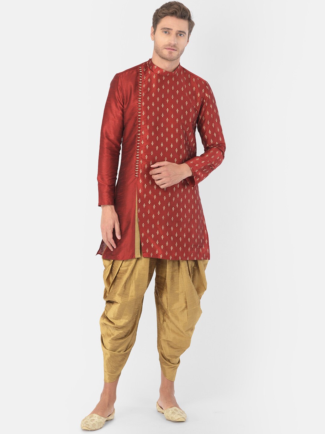 DEYANN Men Red Woven Design Kurta