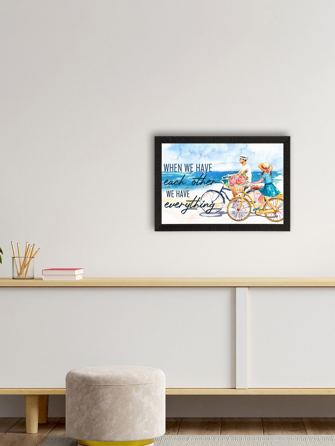 

eCraftIndia White & Blue Love Quote Satin Matte Texture UV Wall Painting