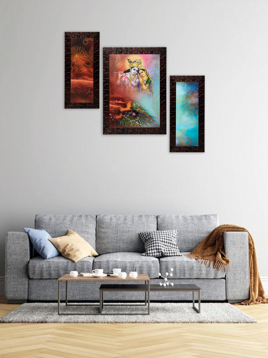 

Indianara Set of 3 Multicoloured Radha Krishna Framed Wall Paintings without Glass, Multi