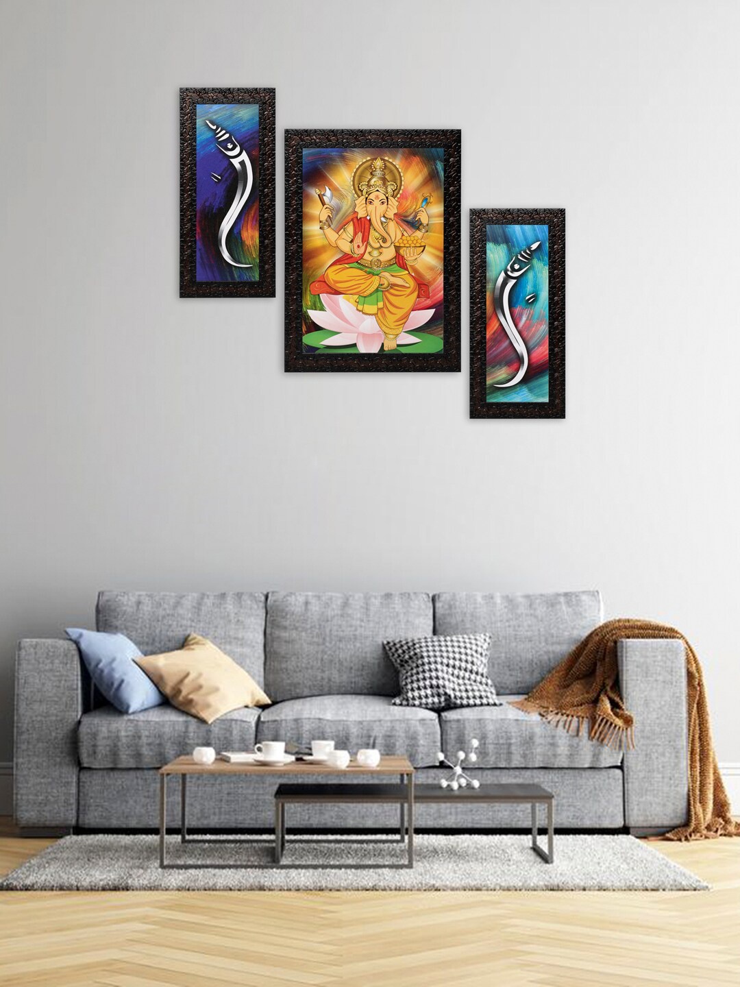 

Indianara Set of 3 Multicoloured Lord Ganesha Framed Wall Paintings without Glass, Multi