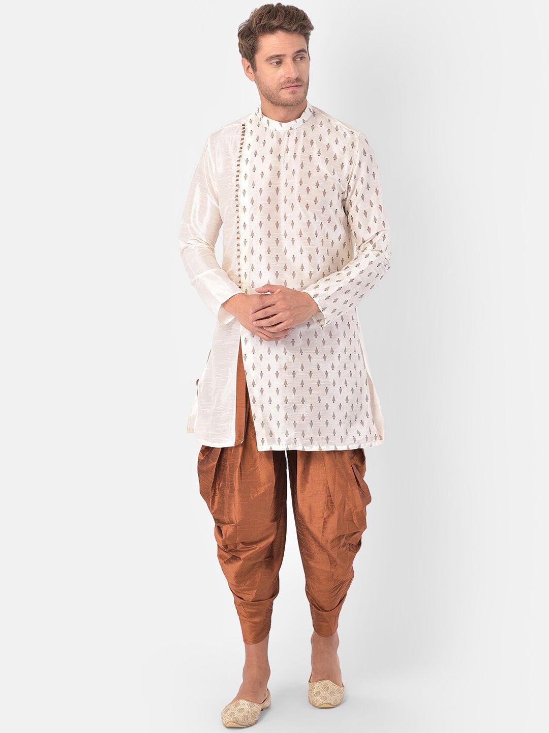 DEYANN Men Off White Ethnic Motifs Printed Kurta