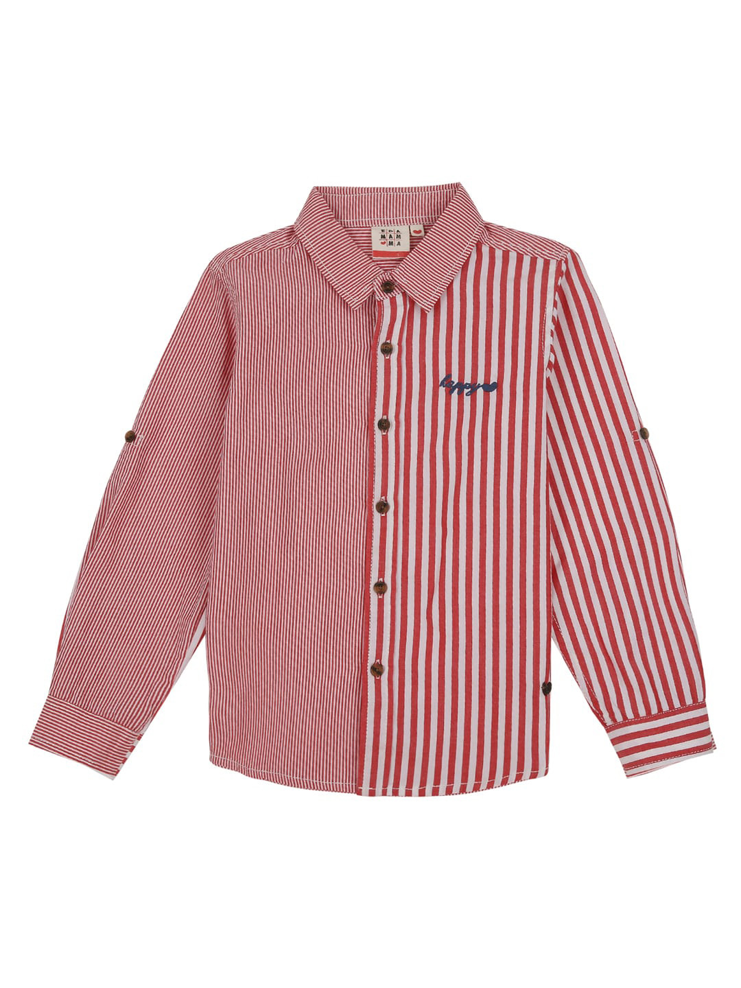 

Ed-a-Mamma Boys Red & White Regular Fit Striped Casual Shirt