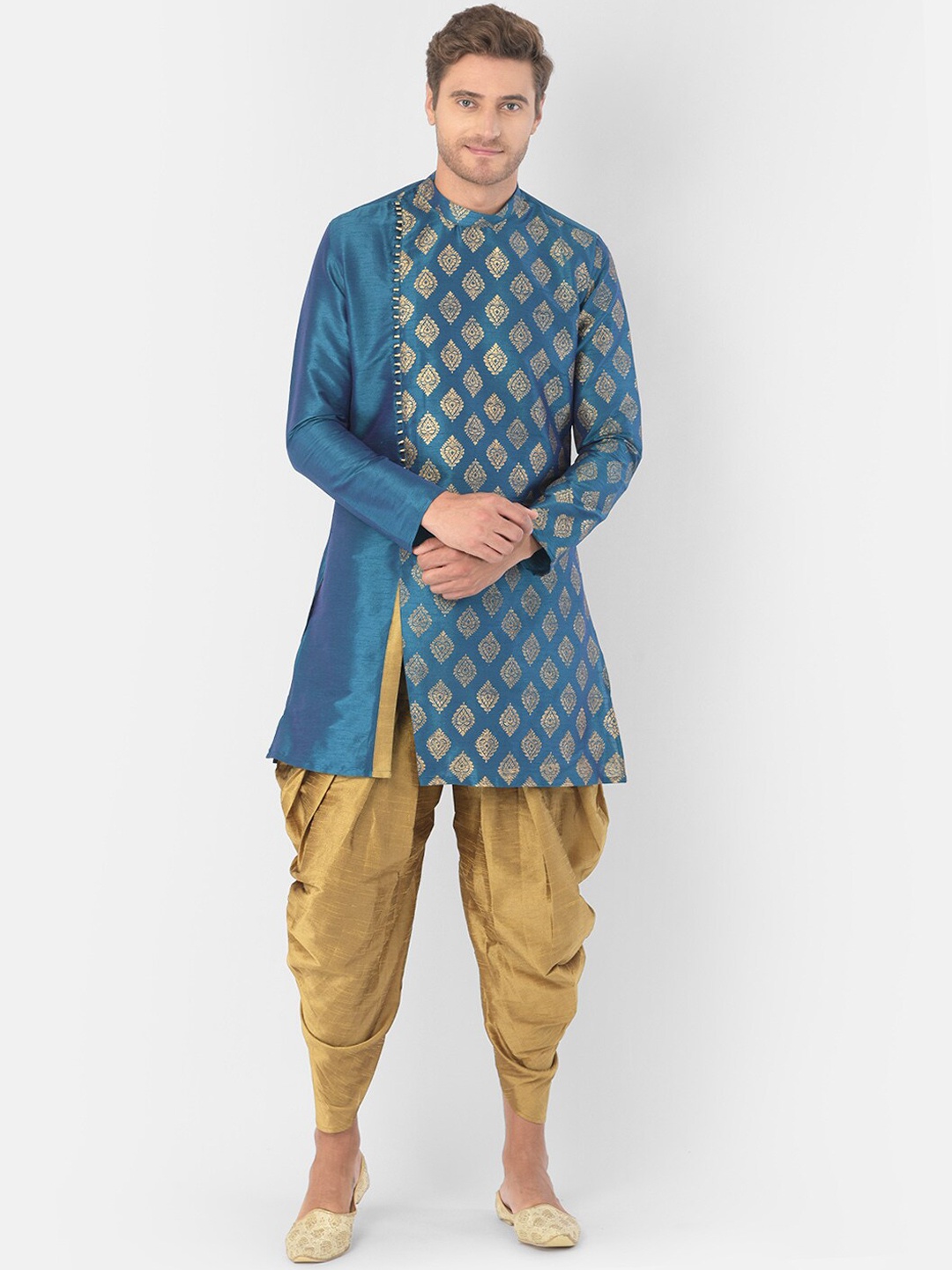 

DEYANN Men Blue & Gold-Toned Ethnic Motifs Kurta