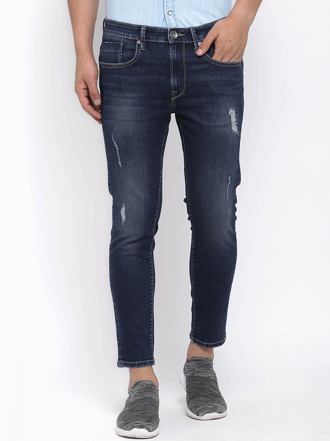 

Pepe Jeans Men Navy Blue Skinny Fit Mildly Distressed Light Fade Stretchable Jeans