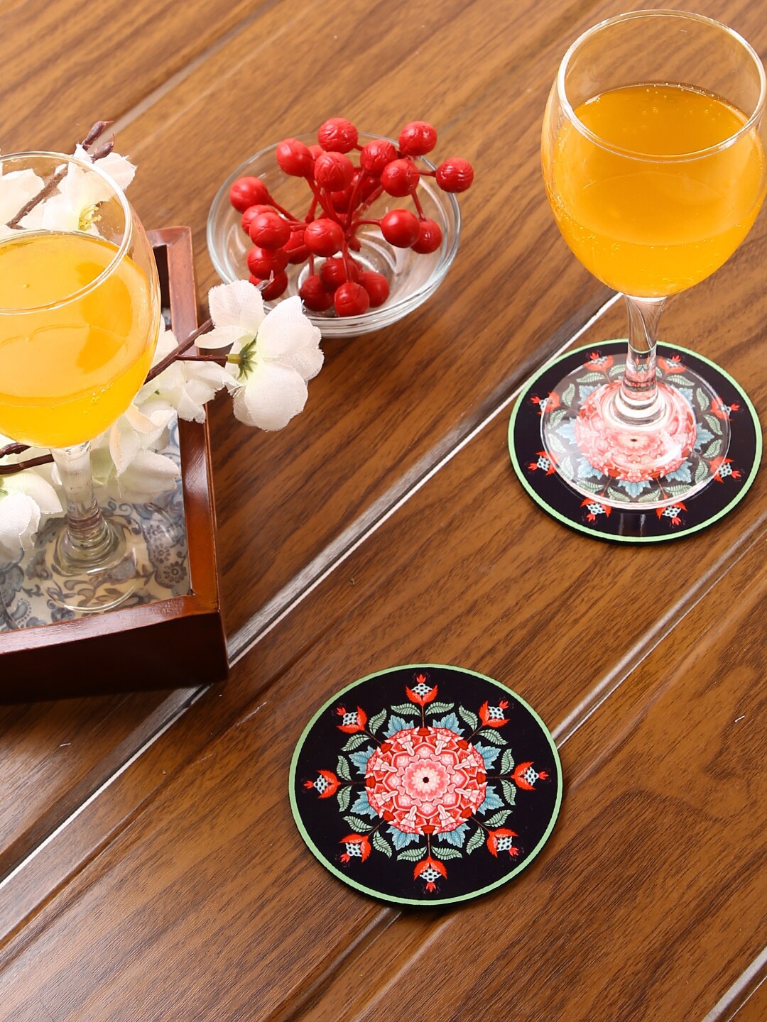 

Reinvention Factory Set of 6 Printed Wooden Coasters, Navy blue