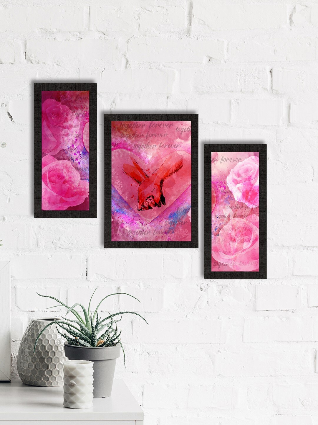 

eCraftIndia Set Of 3 Pink & Red Together Forever Valentine Theme Satin Matt Texture UV Wall Art