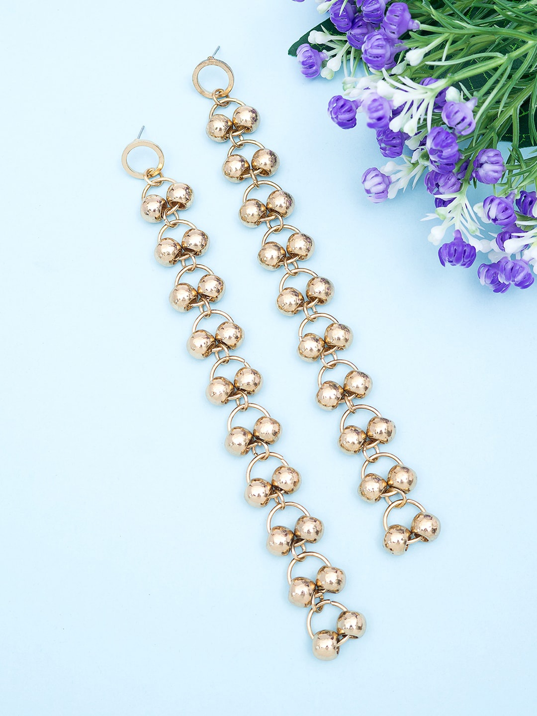 

Golden Peacock Gold-Toned Spherical Drop Earrings