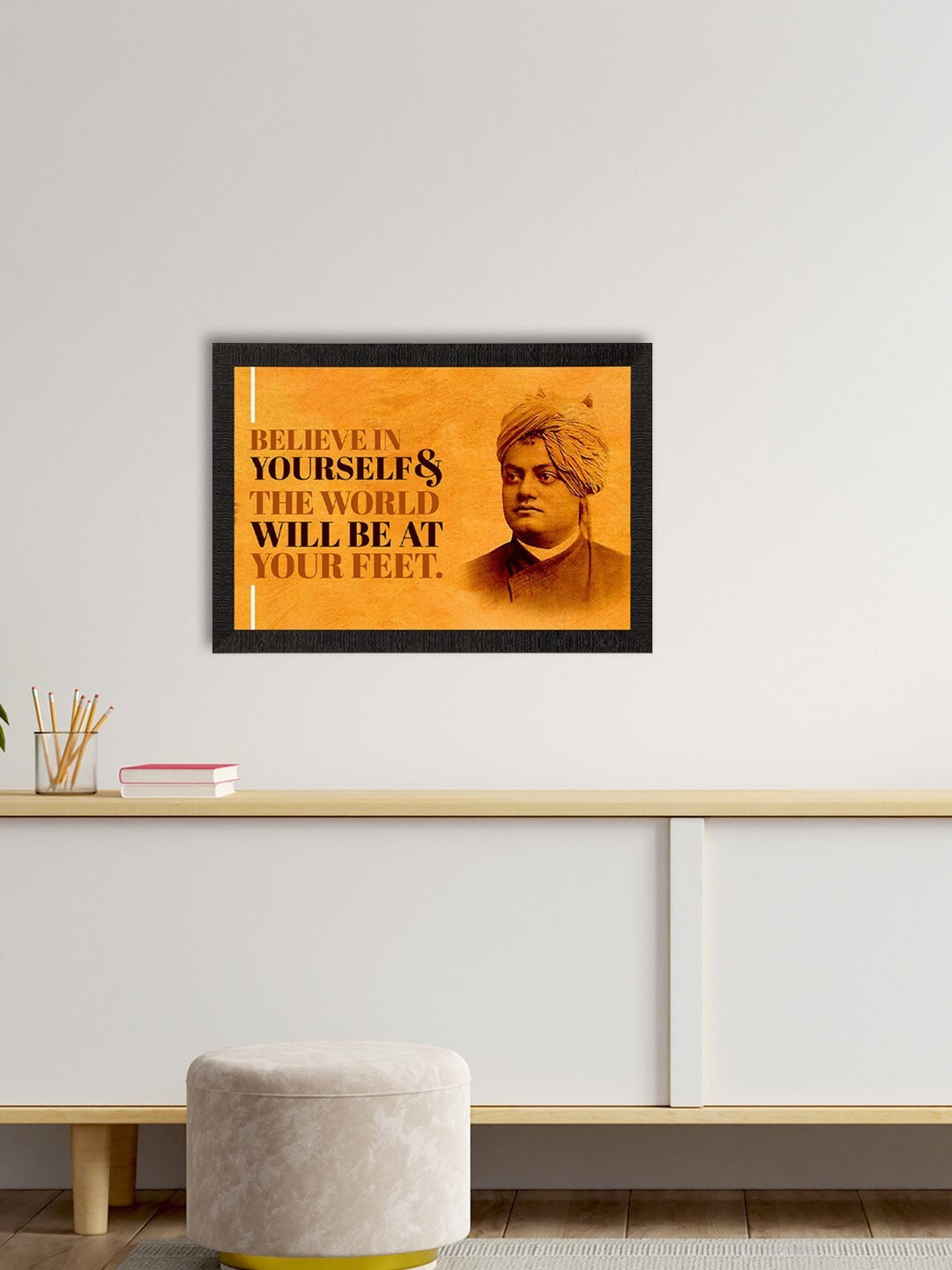 

eCraftIndia Orange & Black Swami Vivekananda Motivational Quote Matt UV Art Painting