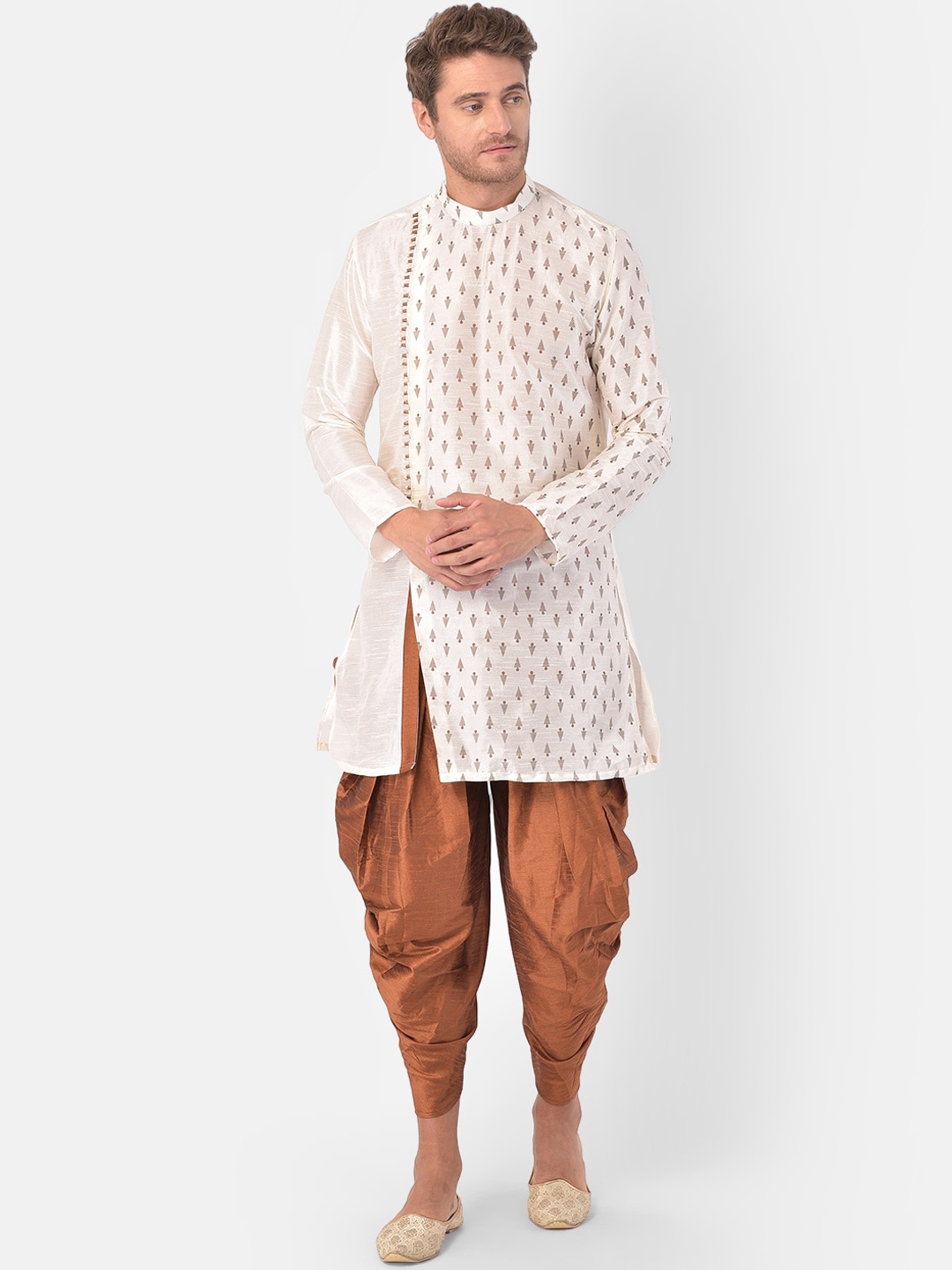 

DEYANN Men Off-White & Brown Printed Kurta with Patiala