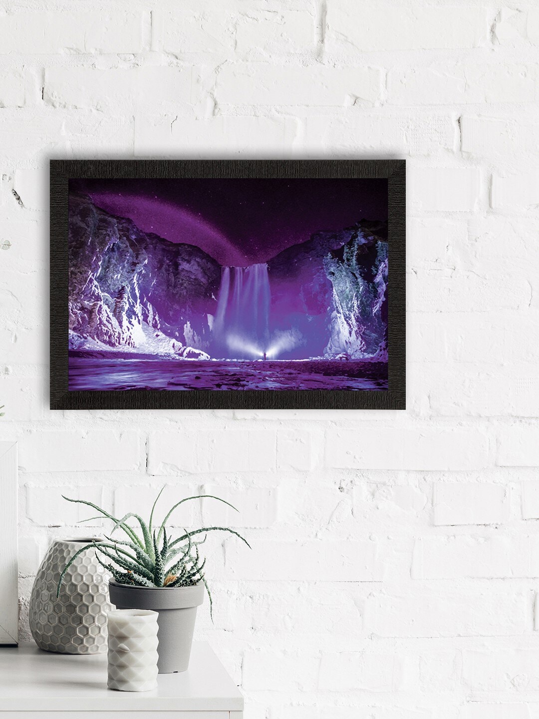 

eCraftIndia Black & Purple Beautiful Scenic Waterfall View Satin Matt Texture UV Art Painting