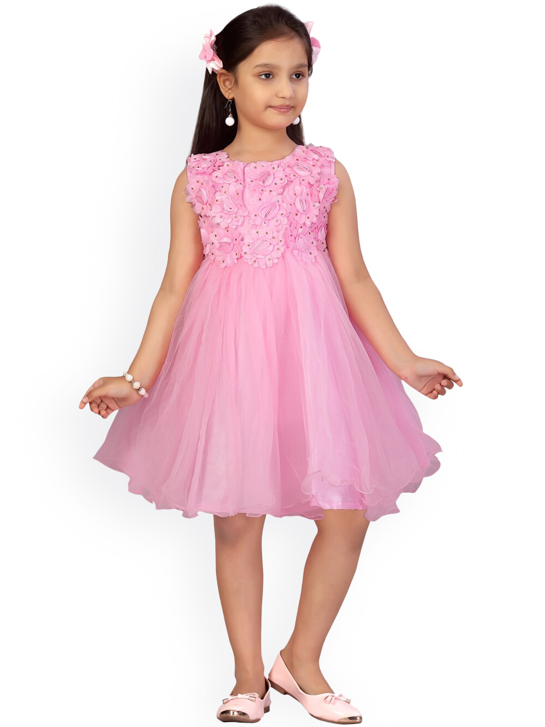 

Aarika Girls Pink Floral Appliqued Fit & Flare Dress