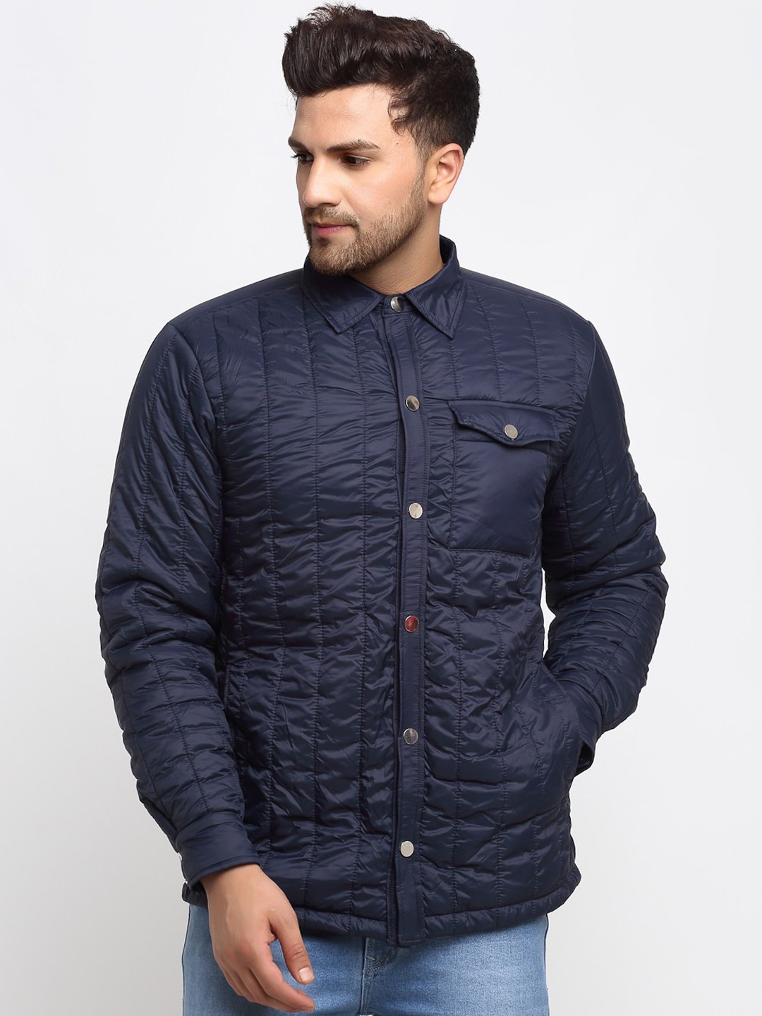 

PERFKT-U Men Navy Blue Solid Lightweight Padded Jacket