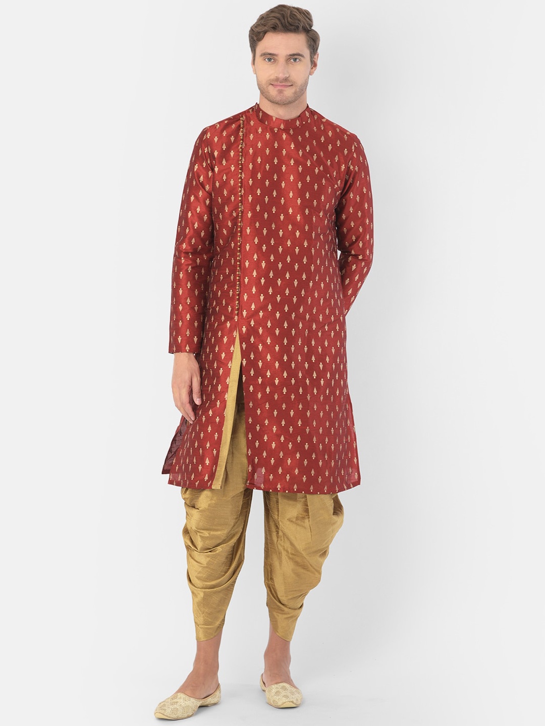 

DEYANN Men Red & Brown Printed Kurta with Patiala
