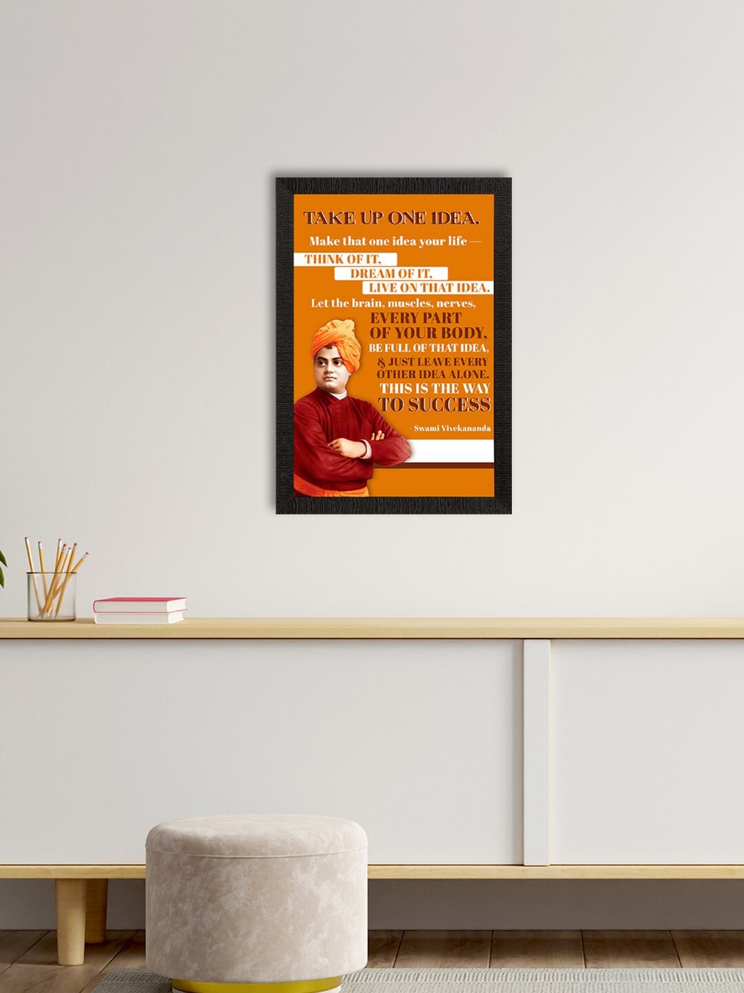 

eCraftIndia Orange & Maroon Swami Vivekananda Motivational Quote Satin Matt Texture UV Art Painting
