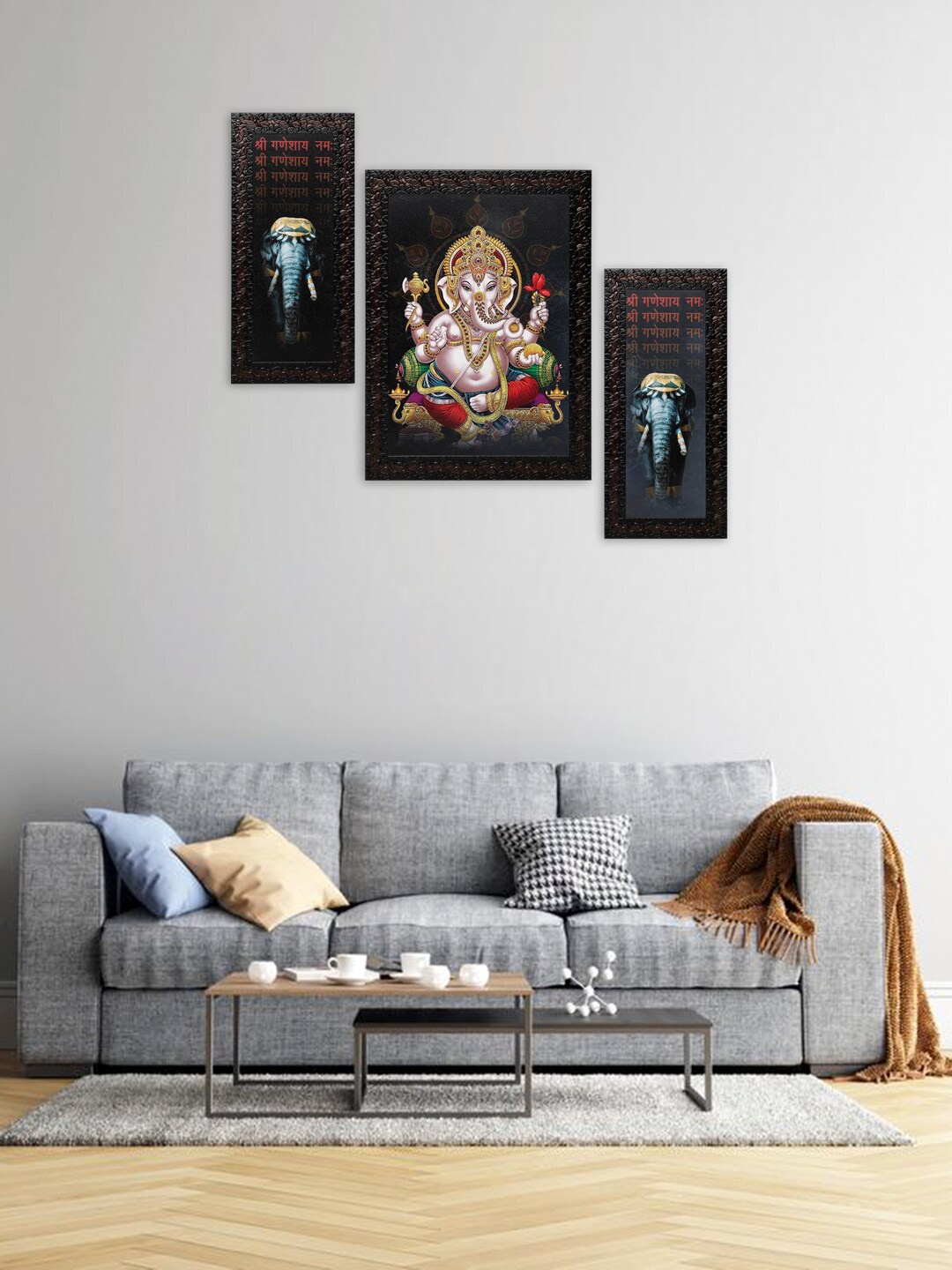 

Indianara Set of 3 Multicoloured Lord Ganesha Framed Wall Paintings without Glass, Multi
