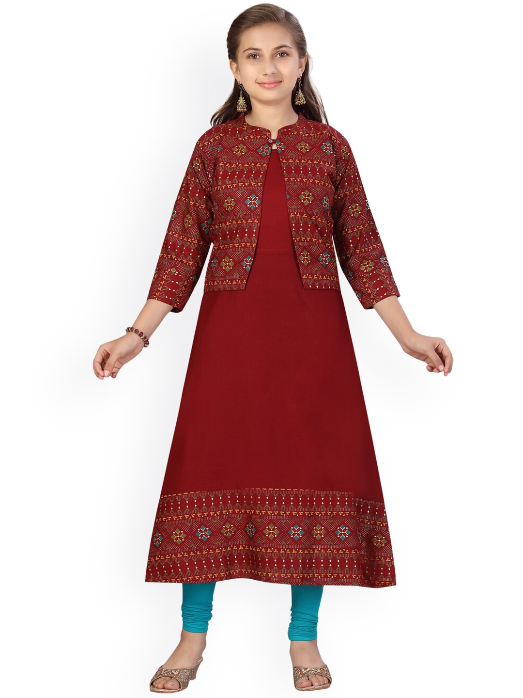 

Aarika Girls Maroon Printed Cotton Kurta