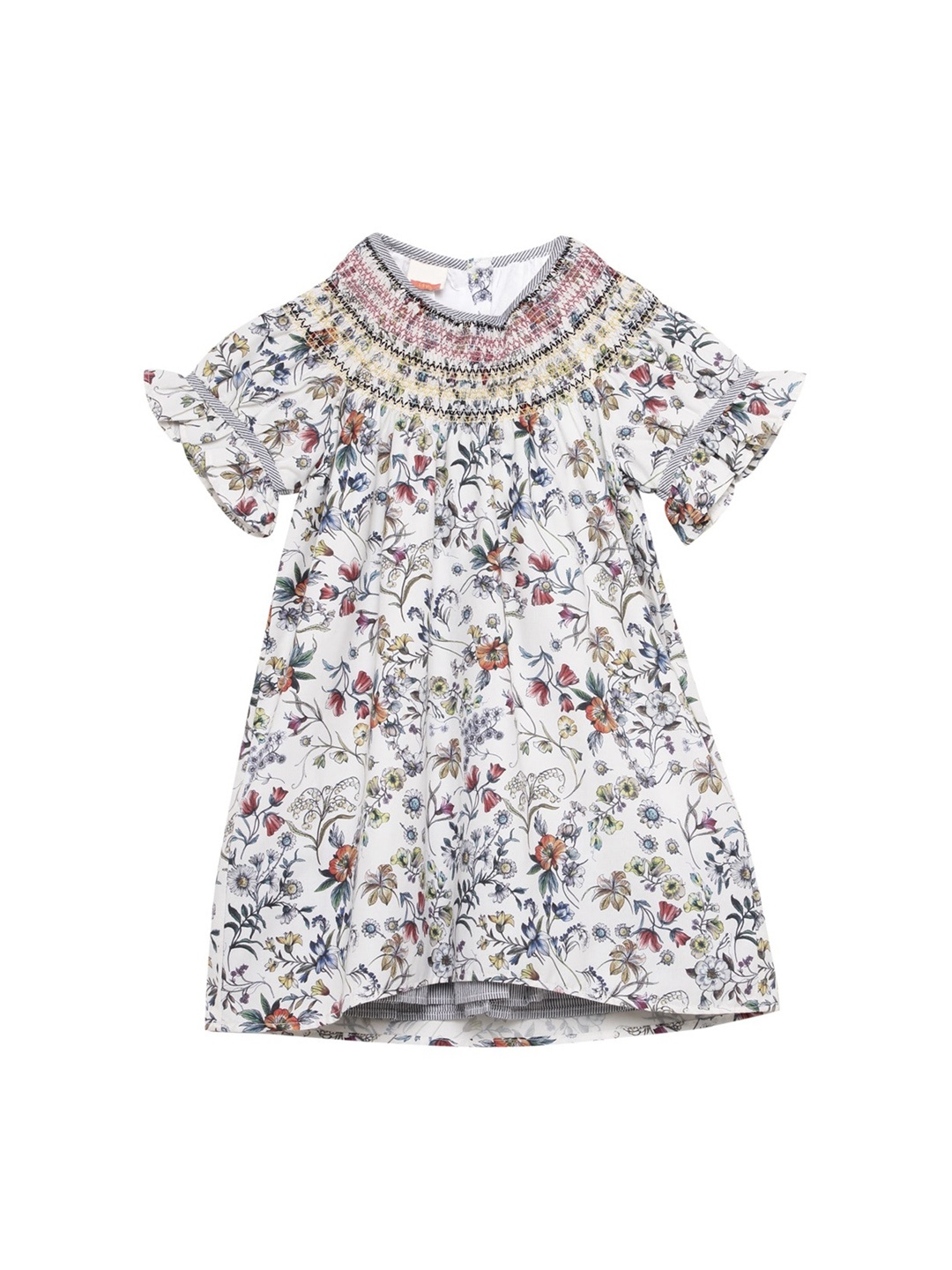 

UNDER FOURTEEN ONLY Off White & Rust Brown Floral A-Line Dress