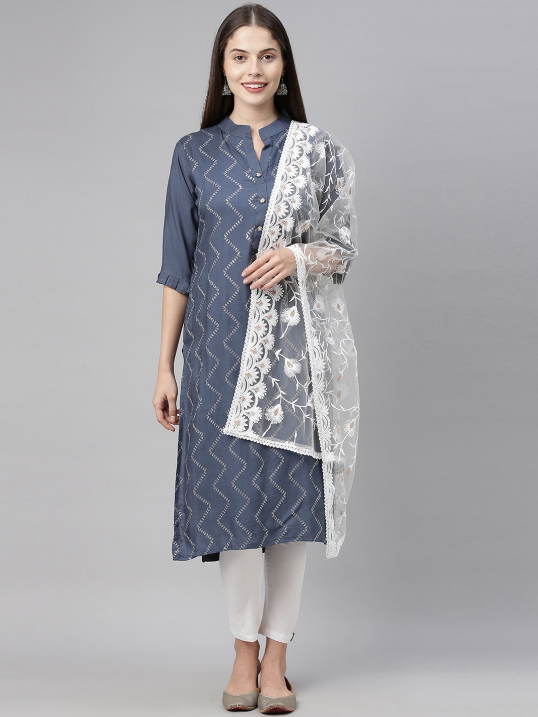 

Neerus Women Blue Embellished Kurta
