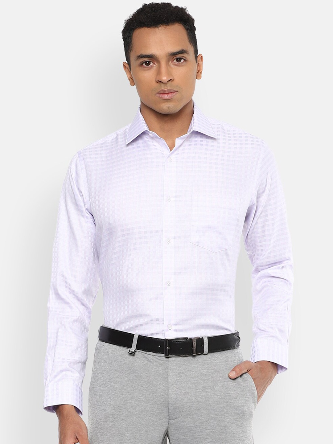 

Van Heusen Men Lavender Pure Cotton Regular Fit Self Design Formal Shirt