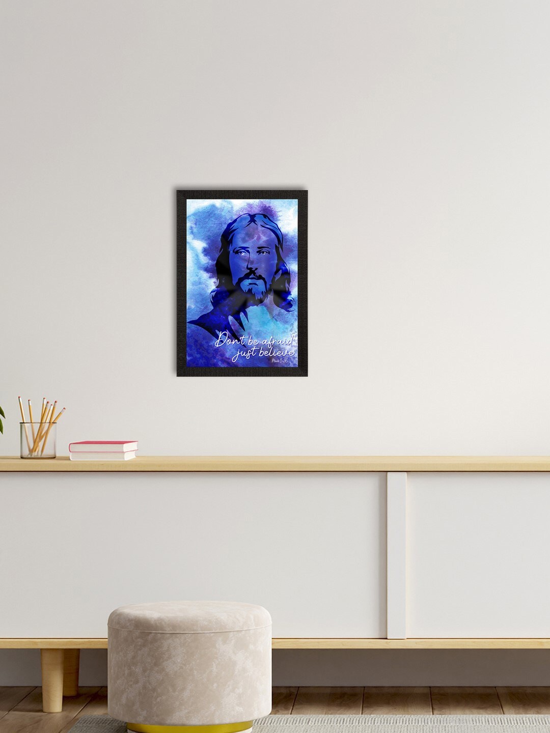 

eCraftIndia Blue & Black Don't Be Afraid Just Believe Jesus Christ Wall Art