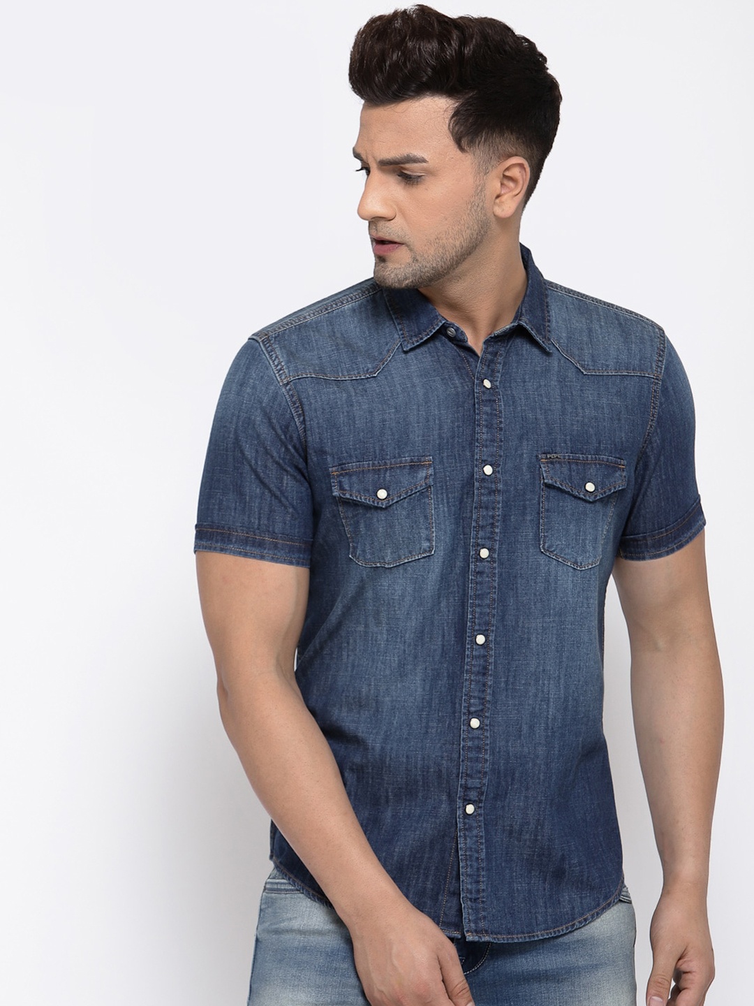 

Pepe Jeans Men Blue Pure Cotton Faded Denim Casual Shirt