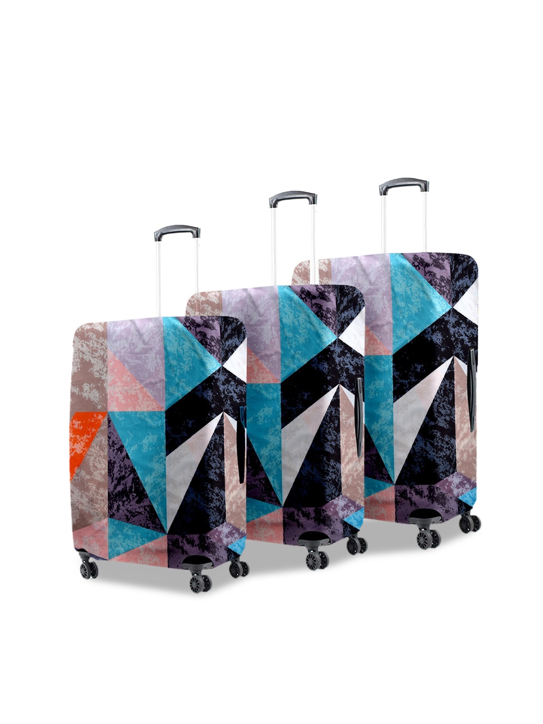 

Cortina Set Of 3 Maroon Printed Trolley Bag Covers, Multi