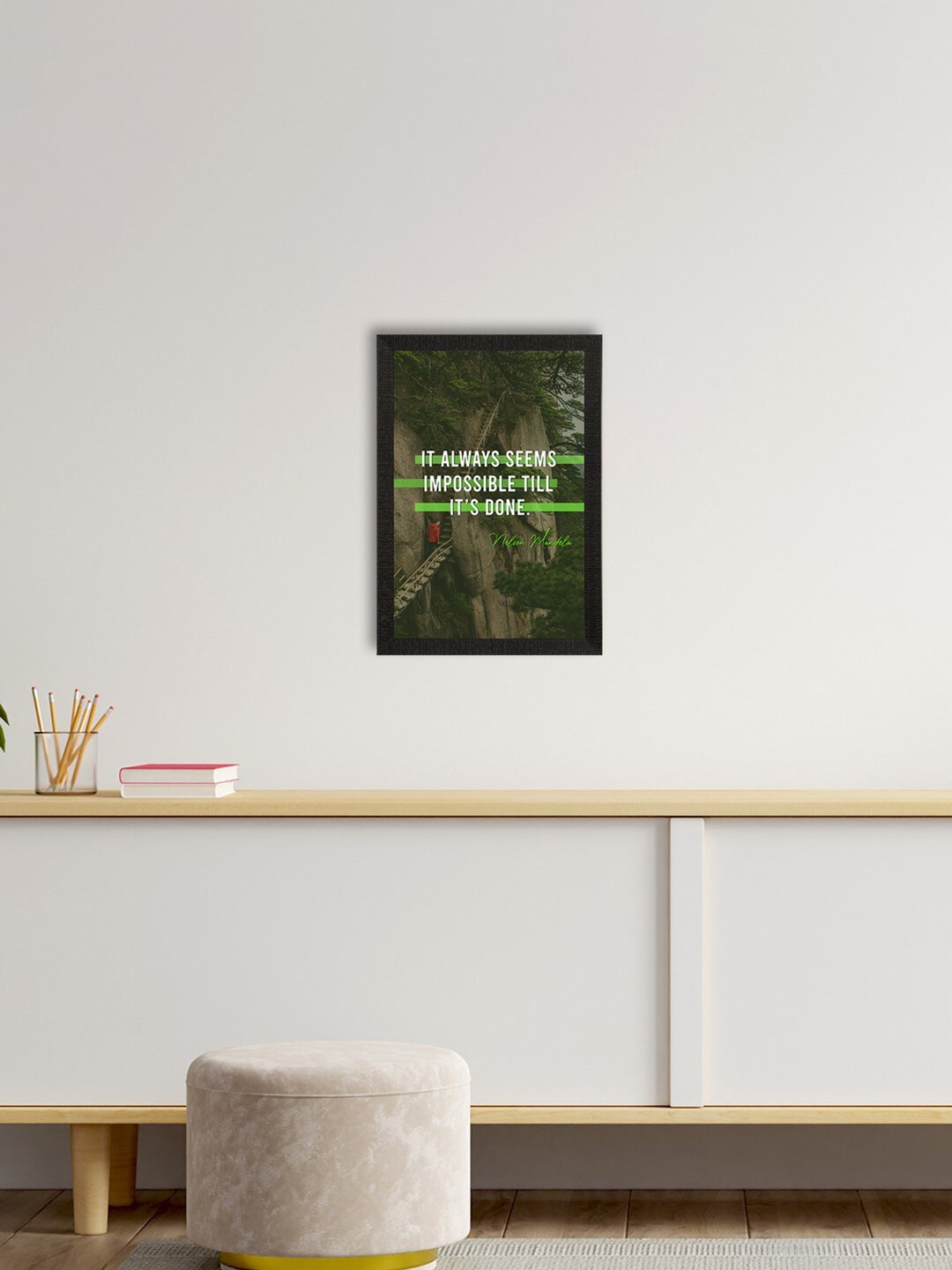 eCraftIndia Black & Green Motivational Quote Satin Matte Texture UV Wall Painting