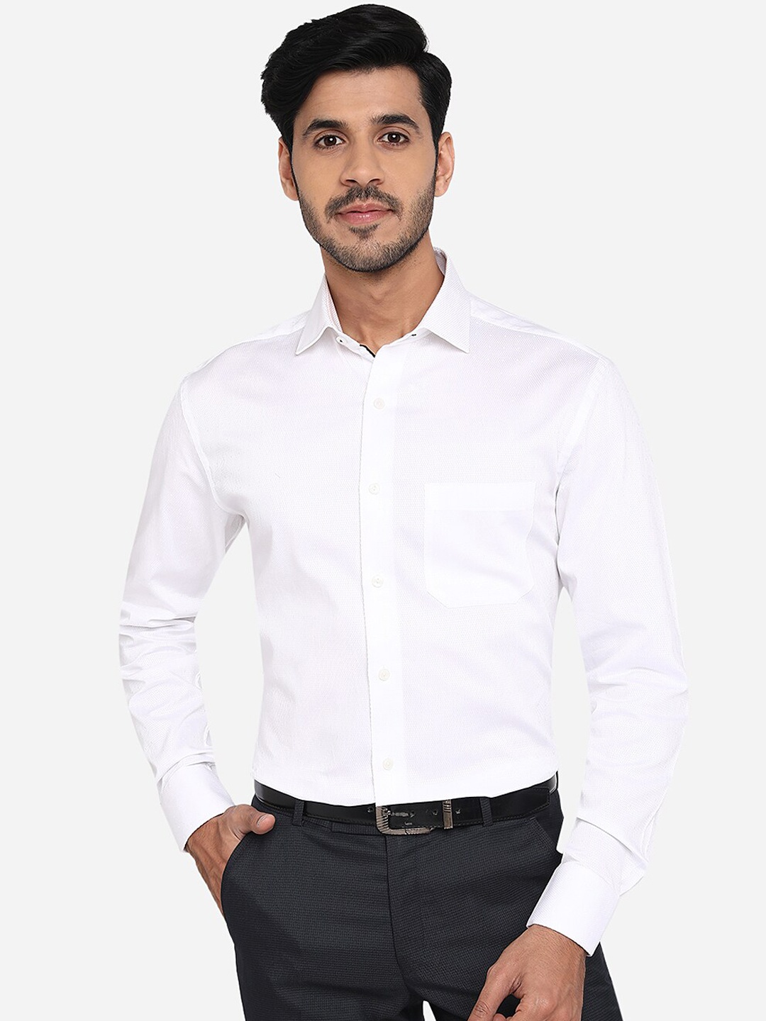 

METAL Men White Slim Fit Solid Pure Cotton Formal Shirt