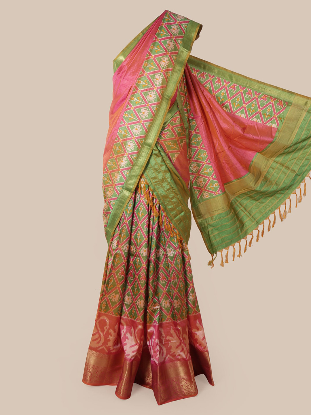 

Pothys Green & Pink Art Silk Printed Lehenga Saree