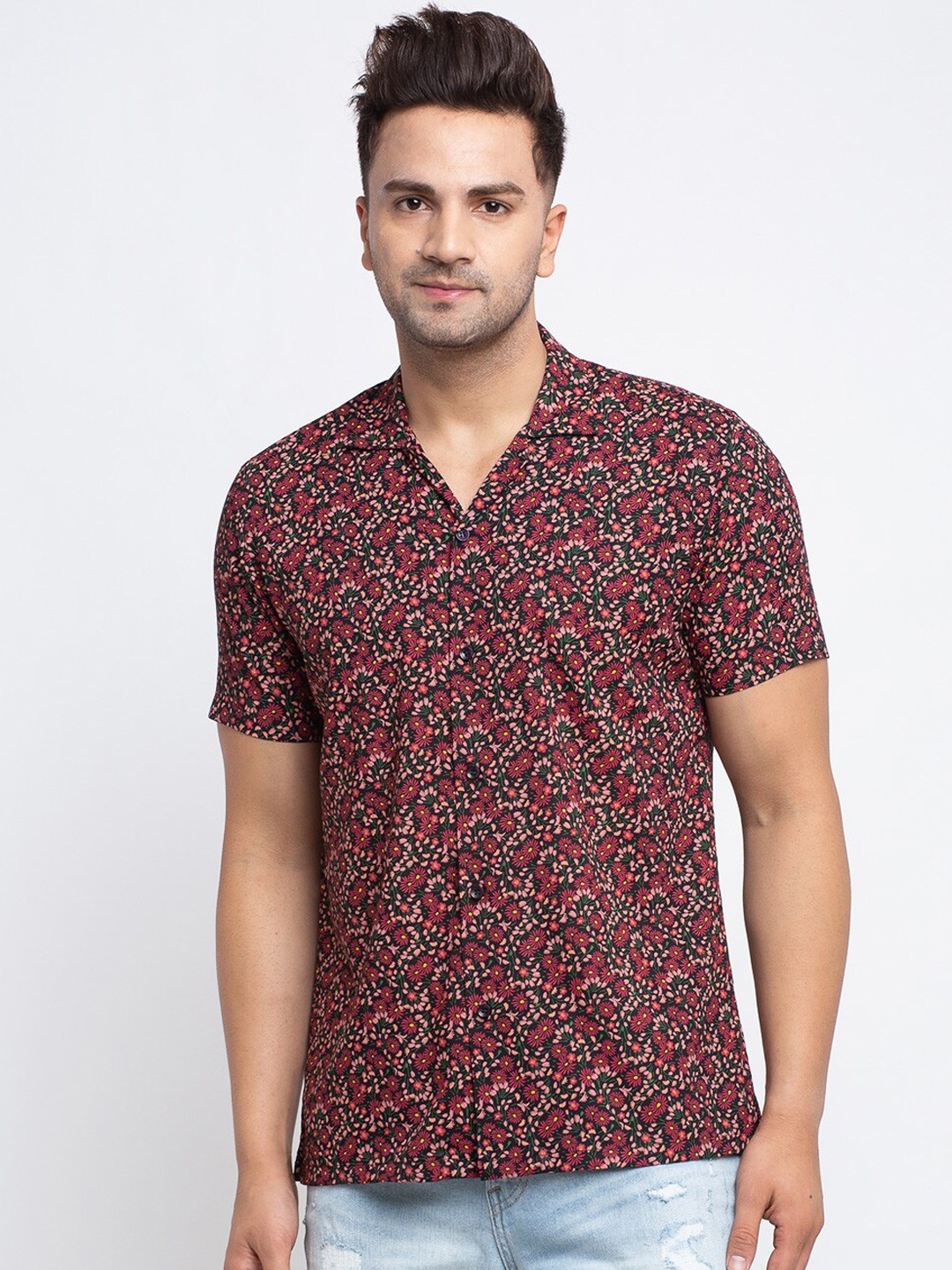 

Ennoble Men Maroon & Pink Slim Fit Printed Casual Shirt