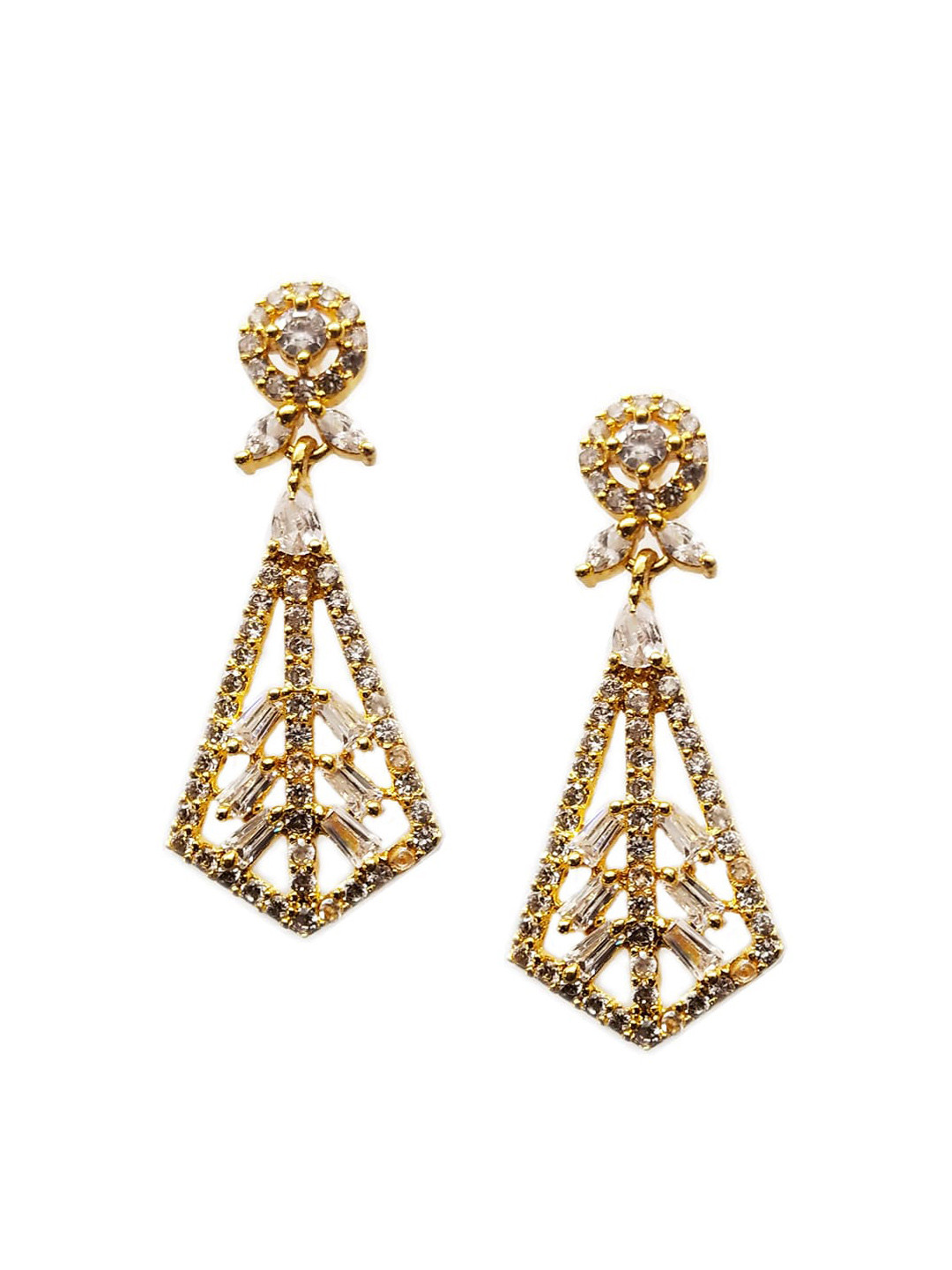 

OOMPH Gold-Toned & White Floral Cubic Zirconia Drop Earrings
