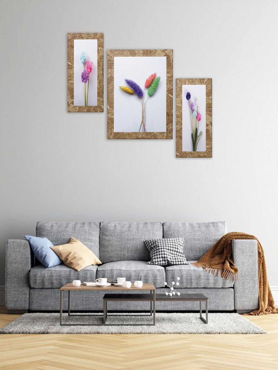 

Indianara Set of 3 Multicoloured Floral Framed Wall Paintings without Glass, Multi