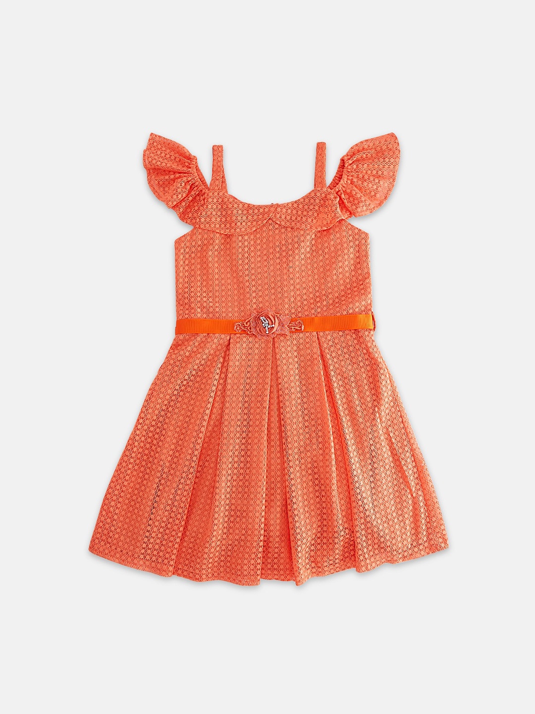 

Pantaloons Junior Girls Peach-Coloured Self-Design A-Line Dress