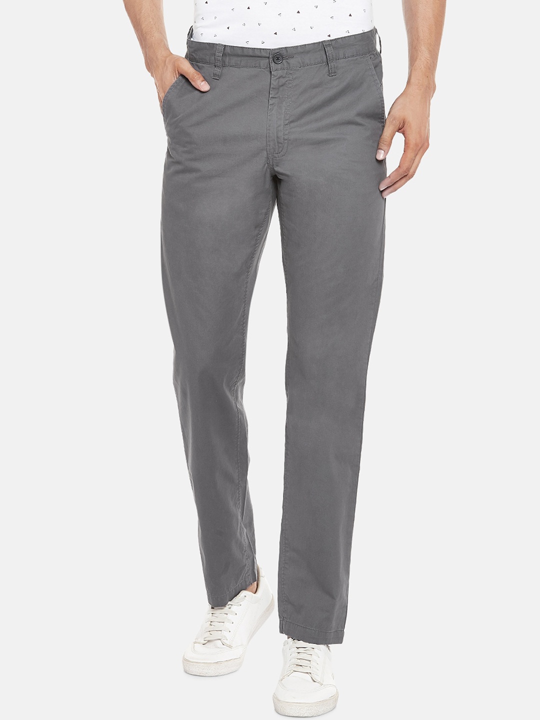 

BYFORD by Pantaloons Men Grey Regular Fit Solid Regular Trousers