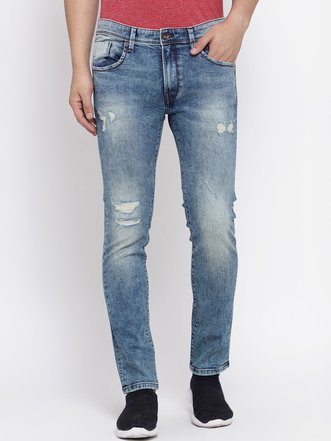 

Pepe Jeans Men Blue Tapered Fit Low-Rise Mildly Distressed Heavy Fade Stretchable Jeans