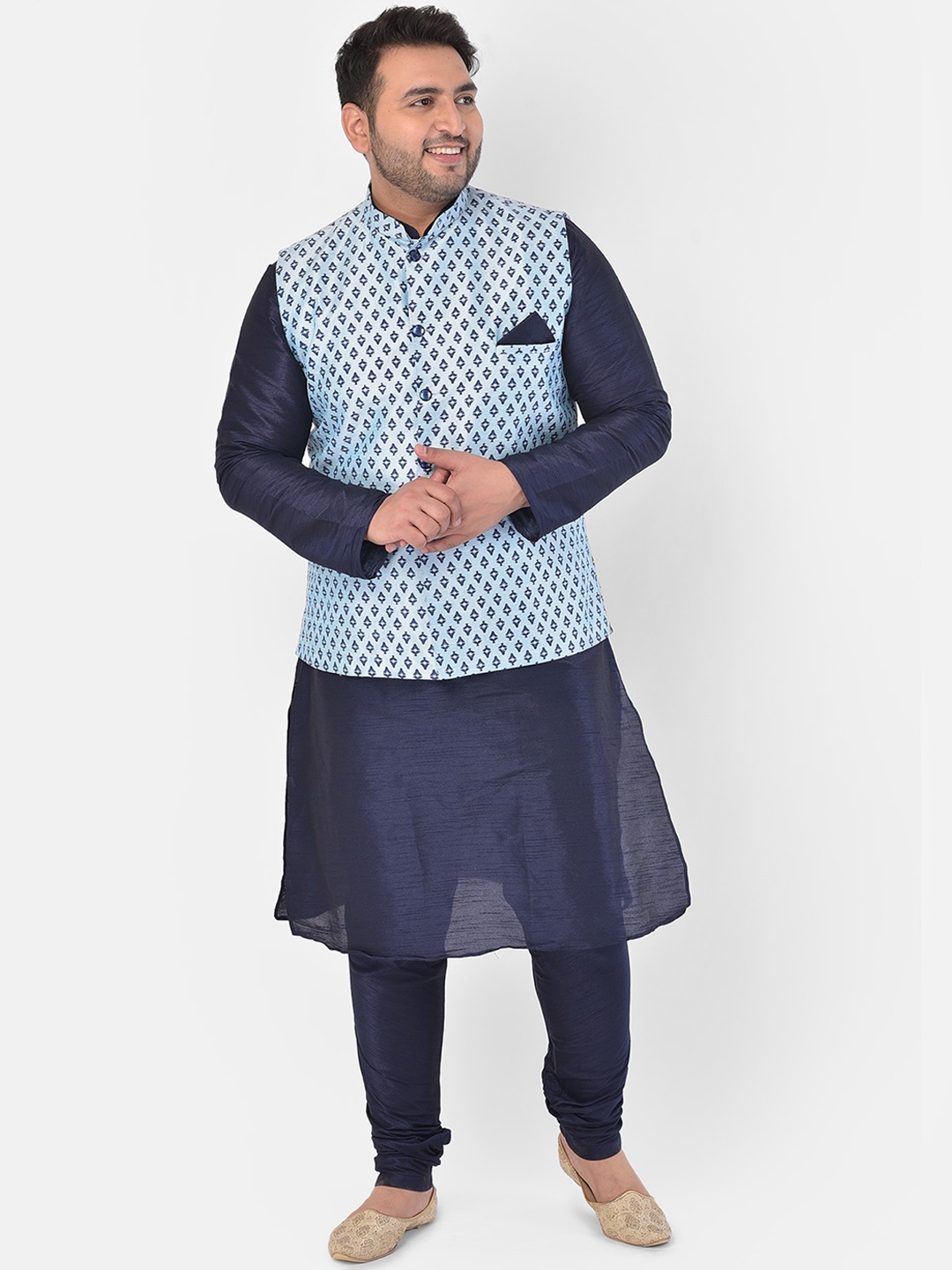 

DEYANN PLUS Men Blue Nehru Jacket, Kurta And Churidar Set
