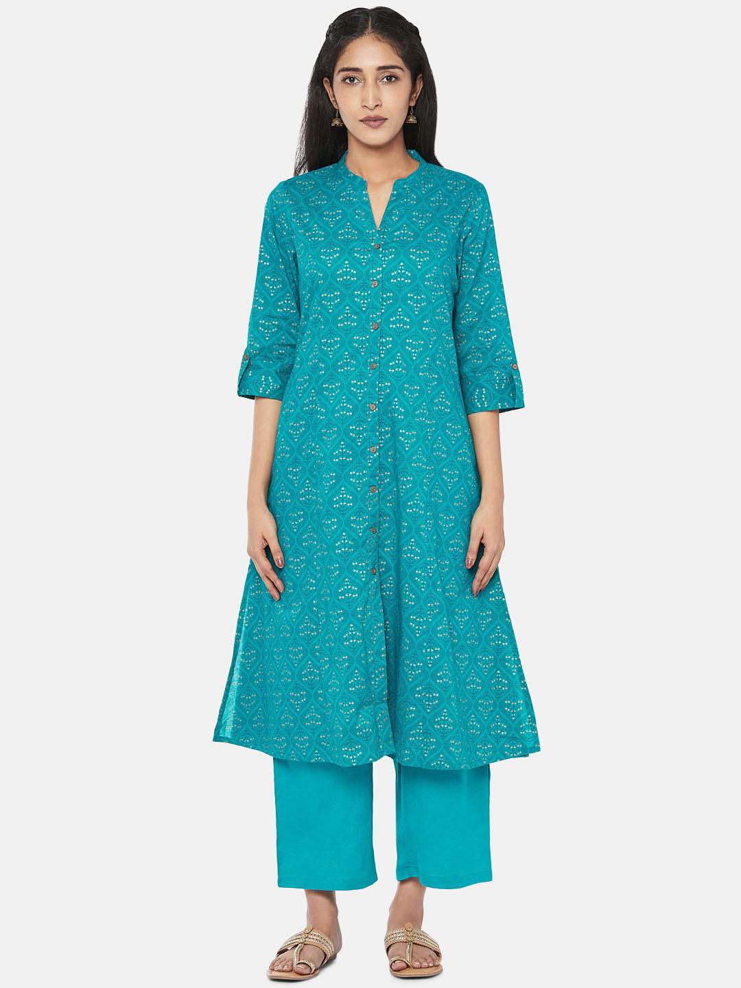 

RANGMANCH BY PANTALOONS Women Blue Ethnic Motifs Printed Panelled Kurta with Palazzos