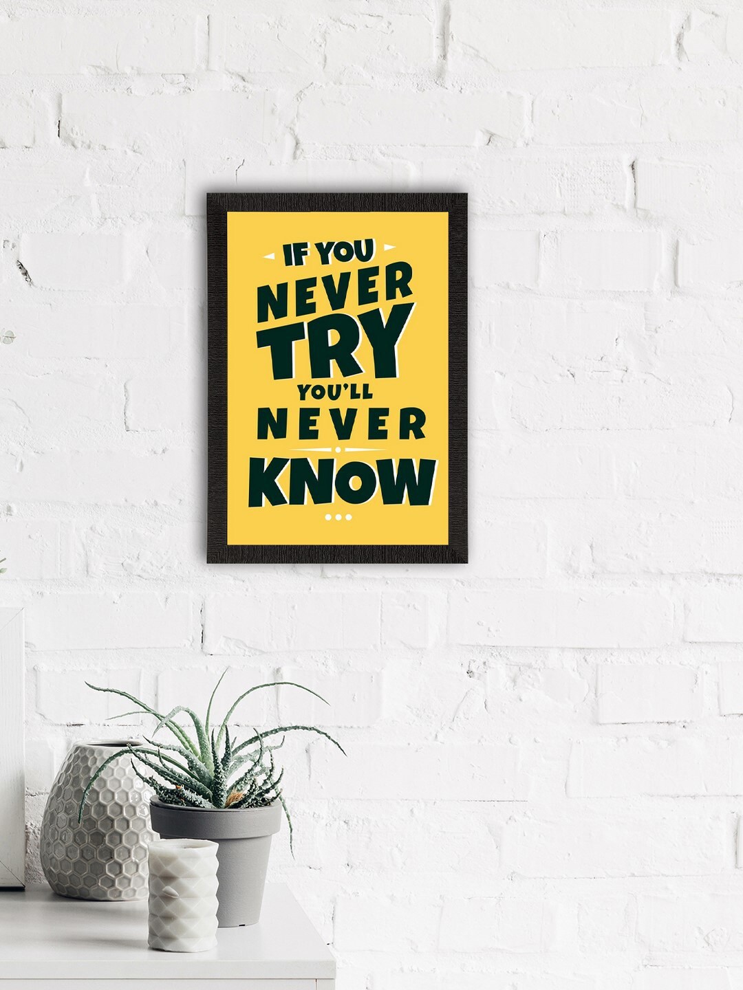 

eCraftIndia Yellow & Black Motivational Quote Satin Matte Texture UV Wall Painting