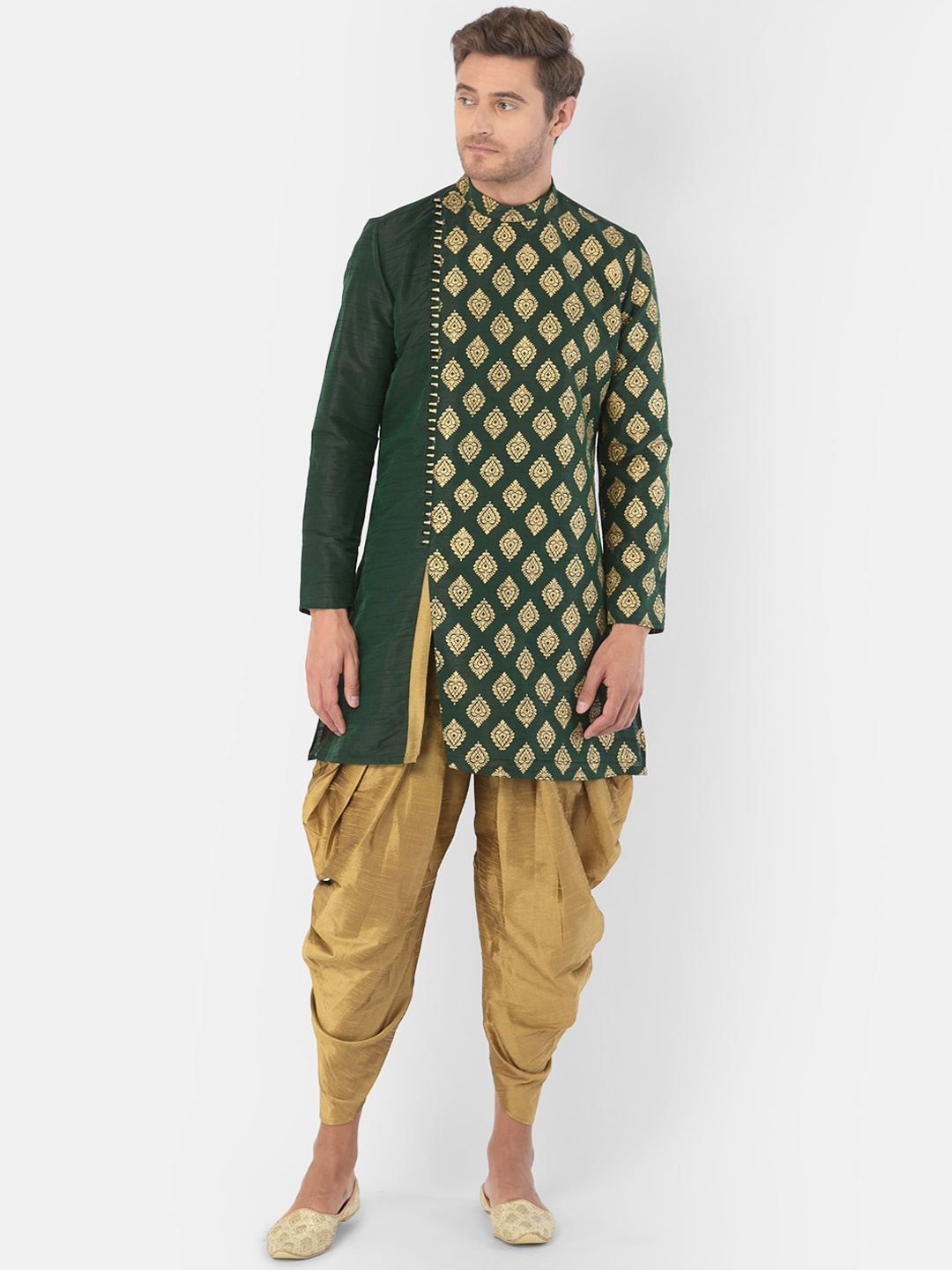 

DEYANN Men Green Woven Design Kurta with Patiala