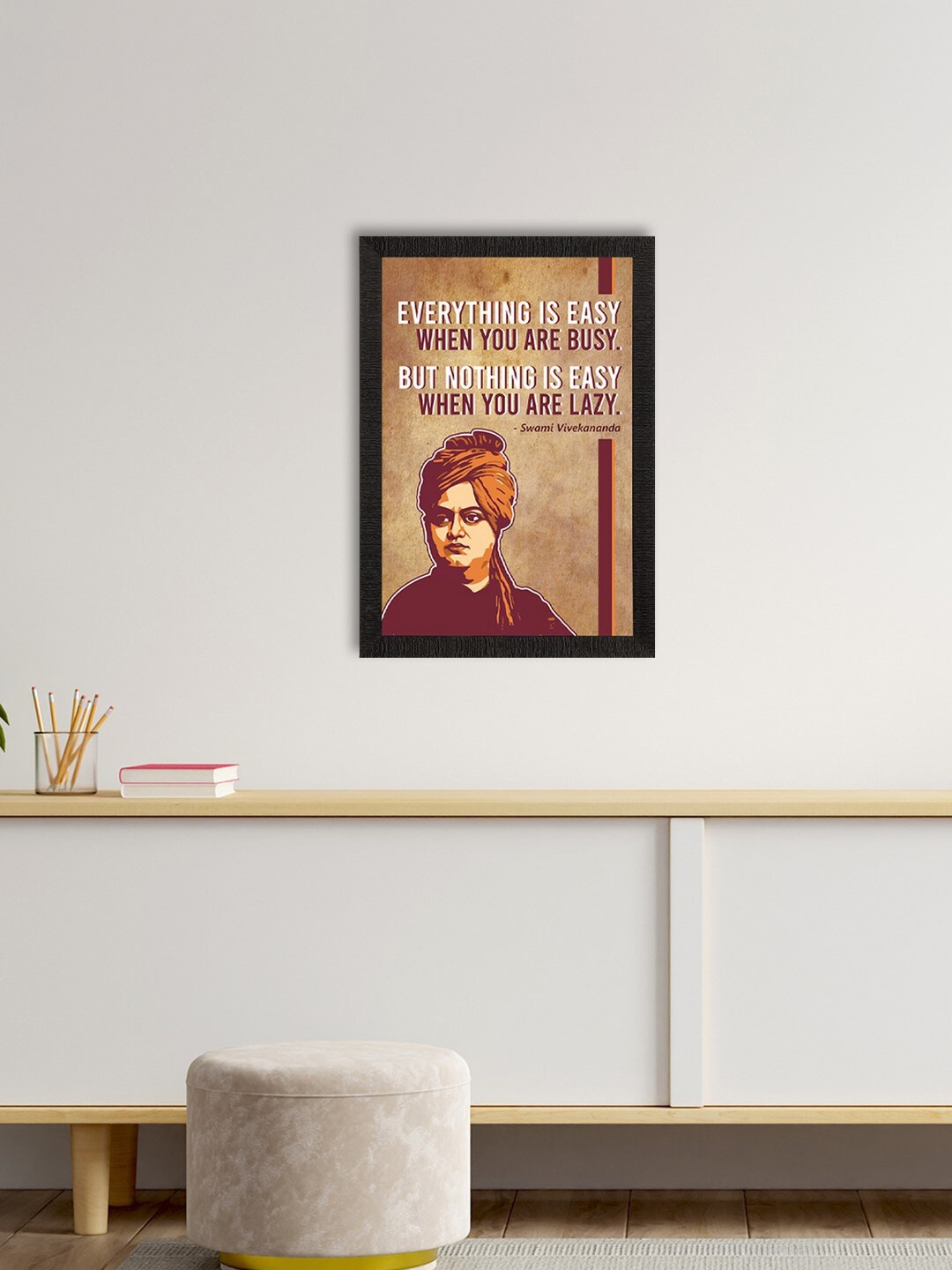

eCraftIndia Black & Brown Swami Vivekananda Motivational Quote Satin Matt Texture UV Art Painting