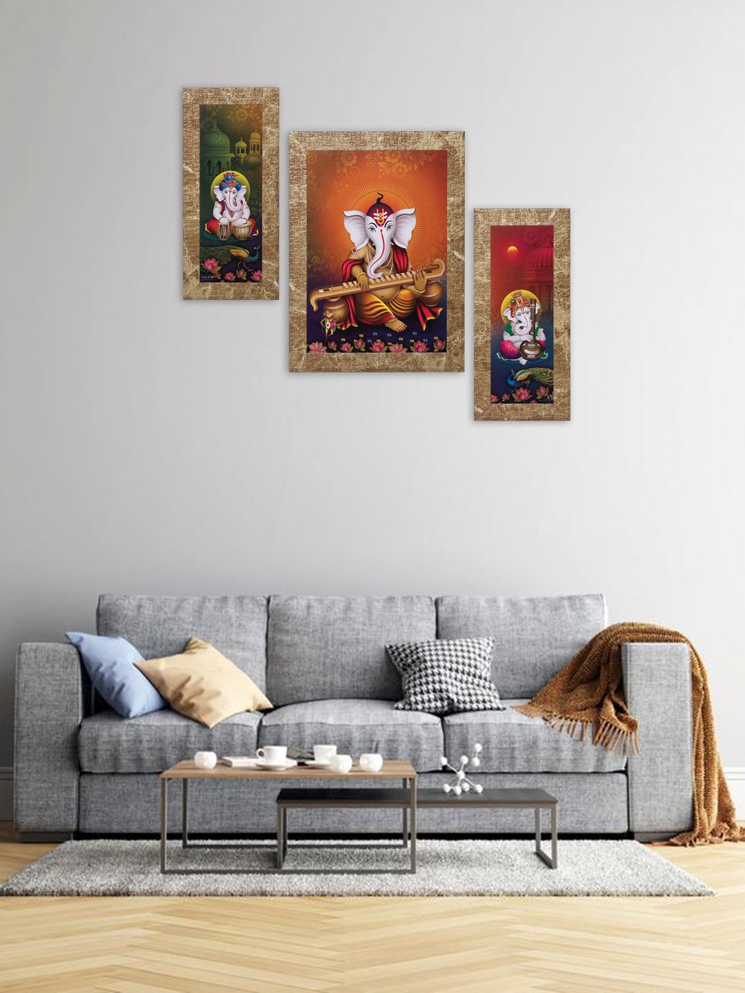 

Indianara Set of 3 Multicoloured Lord Ganesha Framed Wall Paintings without Glass, Multi